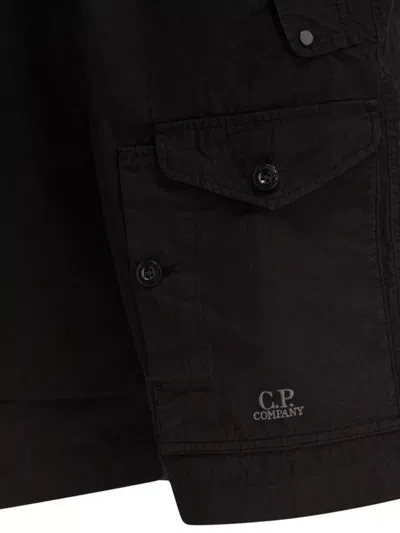 C.p. Company Relaxed Fit Black Shorts With Button Closure