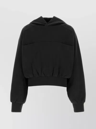 Entire Studios Hooded Cropped Sweatshirt Front Pocket In Grey