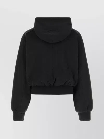 Entire Studios Hooded Cropped Sweatshirt Front Pocket In Grey