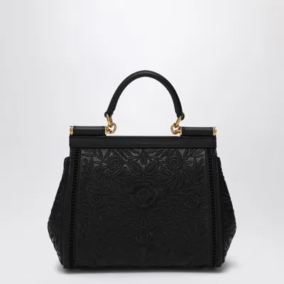 Dolce & Gabbana Medium Sicily Embroidered Top Handle Bag In Black