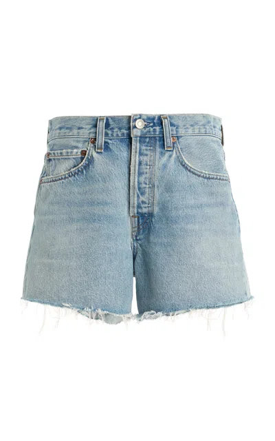 Agolde Riley Distressed-finish Jean Shorts In Light Blue