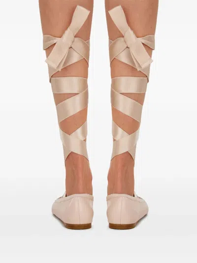 Ferragamo Carice Satin-trimmed Leather Ballet Flats In Pink