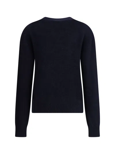 Ganni Women Logo Graphic Baseball Wool Mix Sweater In Blue