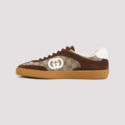 Gucci Men G75 Low-top Supreme Gg Fabric And Suede Sneakers In Brown