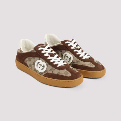 Gucci Men G75 Low-top Supreme Gg Fabric And Suede Sneakers In Brown