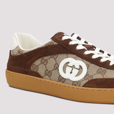 Gucci Men G75 Low-top Supreme Gg Fabric And Suede Sneakers In Brown