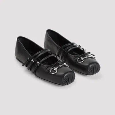 Gucci Ppa Leather Ballet Flats With Horsebit In Black