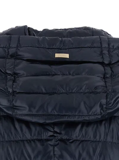 Herno Blue Down Jacket With Drawstring Hood And Logo Plaque On The Rear In Multicolor