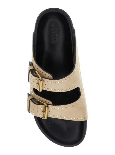 Isabel Marant Beige Suede Sandals With Decorative Buckles In Black