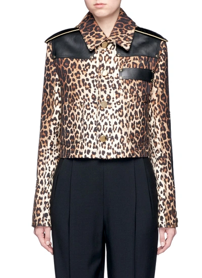 Shop Givenchy Leather Patch Leopard Print Gabardine Jacket