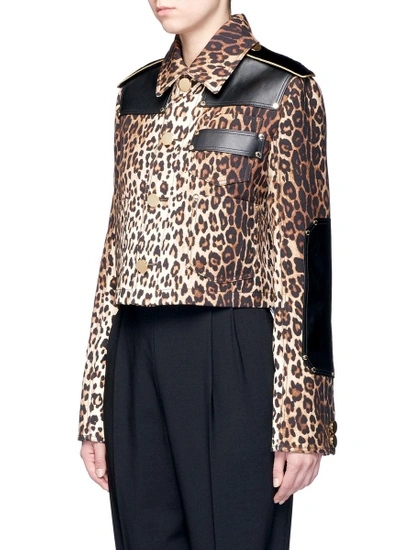 Shop Givenchy Leather Patch Leopard Print Gabardine Jacket