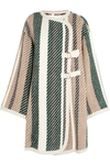 SEE BY CHLOÉ Leather-trimmed striped jacquard-knit coat