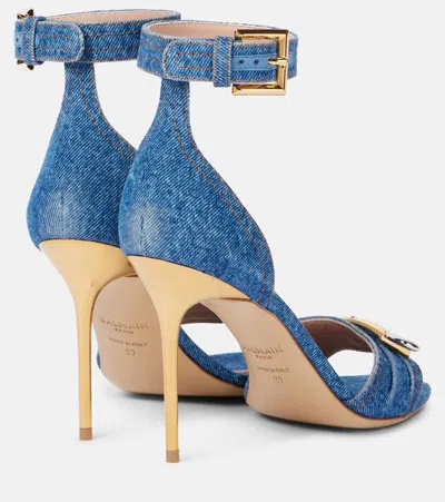Balmain Logo Denim Sandals In Blue