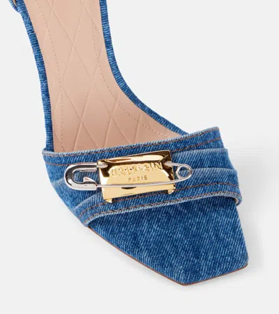 Balmain Logo Denim Sandals In Blue