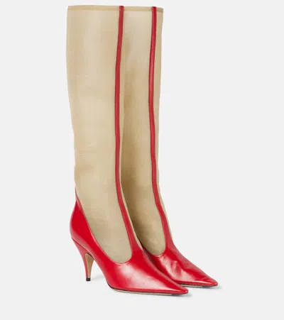 The Row Mesh And Leather Knee-high Boots In Red