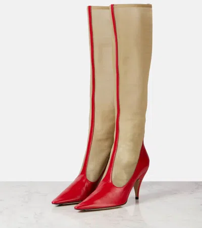 The Row Mesh And Leather Knee-high Boots In Red