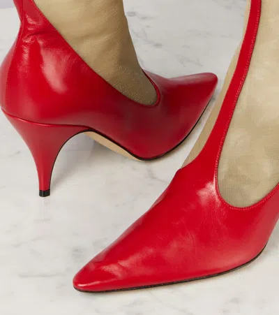 The Row Mesh And Leather Knee-high Boots In Red
