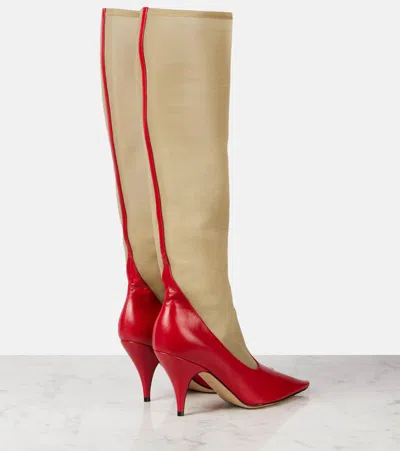 The Row Mesh And Leather Knee-high Boots In Red