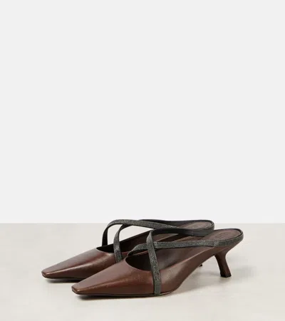 Brunello Cucinelli Leather Mules In Brown