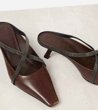 Brunello Cucinelli Leather Mules In Brown