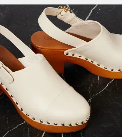 Chloé Jeannette Leather Slingback Platform Clogs In White