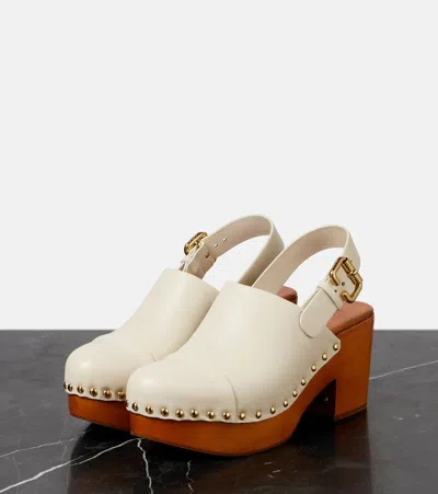 Chloé Jeannette Leather Slingback Platform Clogs In White