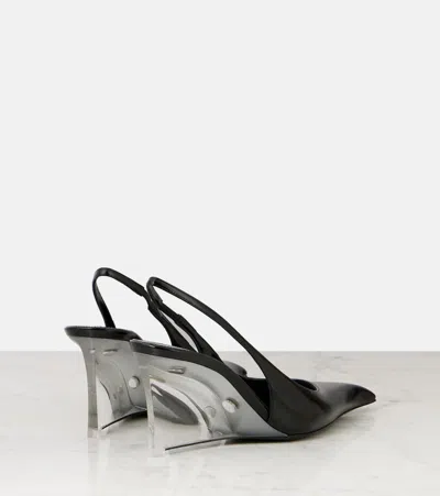 Saint Laurent Pointed Toe Glazed Leather Wedges With Transparent Heel In Black