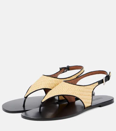 Paris Texas Amalfi Raffia Thong Slingback Sandals In Naturale-black
