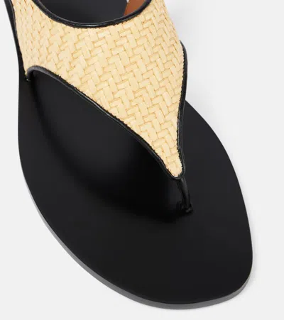 Paris Texas Amalfi Raffia Thong Slingback Sandals In Naturale-black