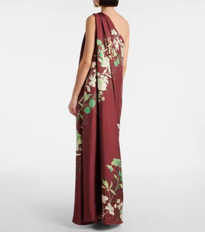 La Doublej Roy One-shoulder Floral Silk Maxi Dress In Bordeaux
