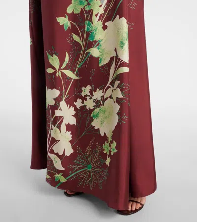 La Doublej Roy One-shoulder Floral Silk Maxi Dress In Bordeaux