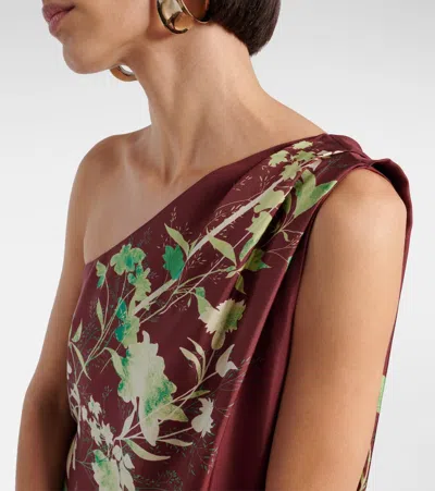 La Doublej Roy One-shoulder Floral Silk Maxi Dress In Bordeaux