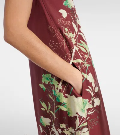 La Doublej Roy One-shoulder Floral Silk Maxi Dress In Bordeaux
