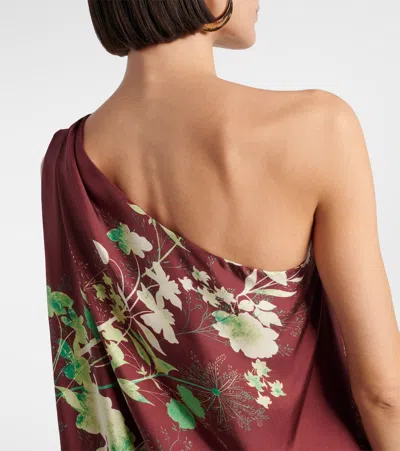 La Doublej Roy One-shoulder Floral Silk Maxi Dress In Bordeaux