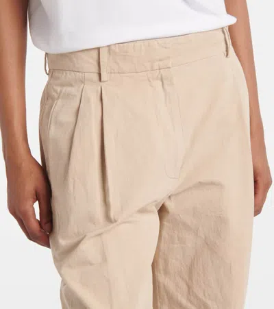 The Row Lilas Light Khaki Cotton And Linen Trousers In Green