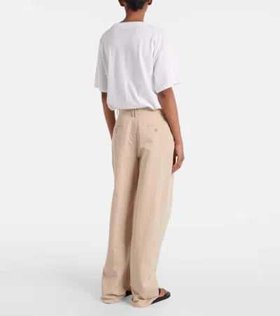 The Row Lilas Light Khaki Cotton And Linen Trousers In Green