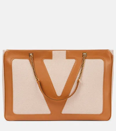 Valentino Large Canvas And Leather Viva Superstar Tote Bag In Brown