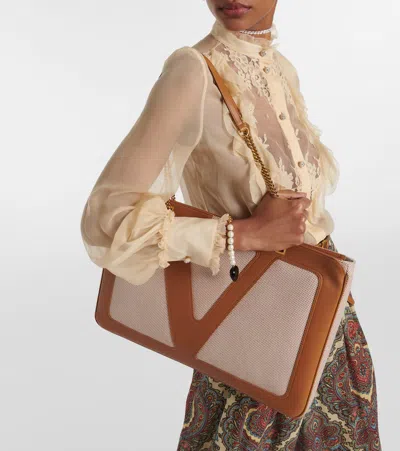 Valentino Large Canvas And Leather Viva Superstar Tote Bag In Brown