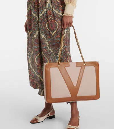 Valentino Large Canvas And Leather Viva Superstar Tote Bag In Brown