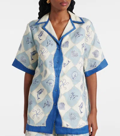 Alemais Printed Linen Shirt In Blue