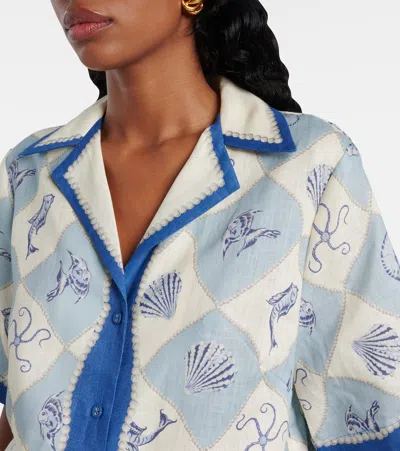 Alemais Printed Linen Shirt In Blue