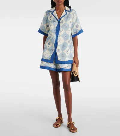 Alemais Printed Linen Shirt In Blue