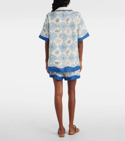 Alemais Printed Linen Shirt In Blue