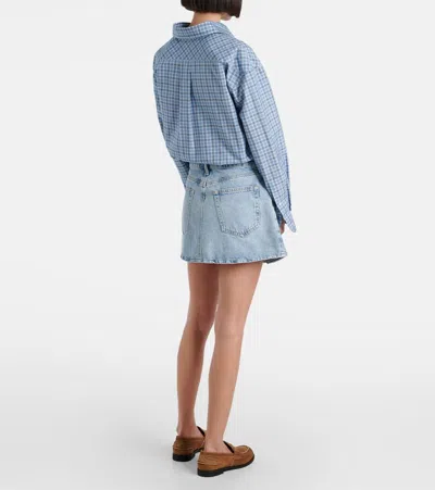 Frame Pleated Denim Mini Skirt In Outlaw In Blue