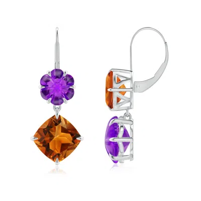 Angara Citrine And Amethyst Mismatch Flower Earrings In Multi