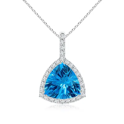 Angara Classic Gia Certified Trillion Concave-cut Swiss Blue Topaz Halo Pendant