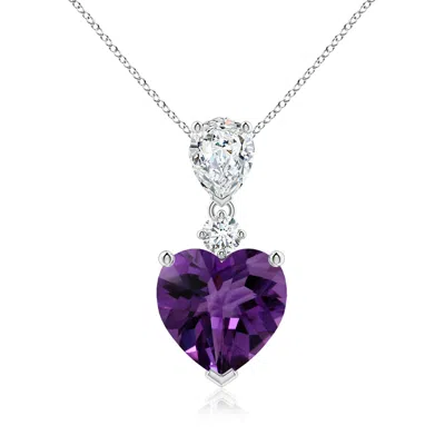Angara Gia Certified Heart-shaped Amethyst And Pear-shaped Diamond Pendant In Purple