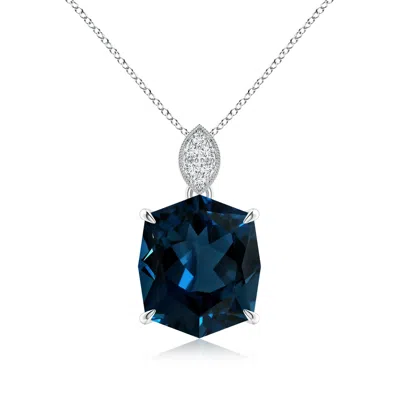 Angara Gia Certified Rectangular Cushion London Blue Topaz Leaf Bale Pendant