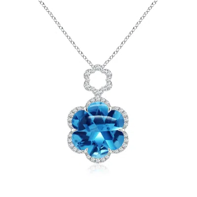 Angara Gia Certified Six-petal Swiss Blue Topaz Flower Halo Pendant