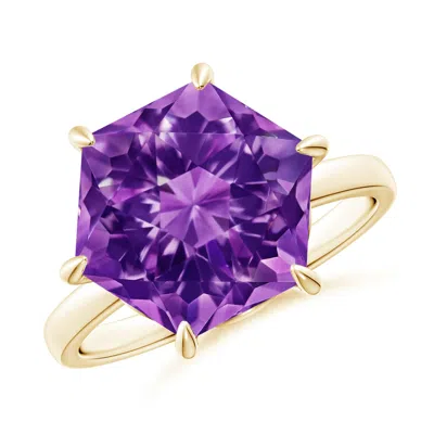 Angara Hexagonal Fancy-cut Amethyst Solitaire Ring In Yellow Gold/dark Purple